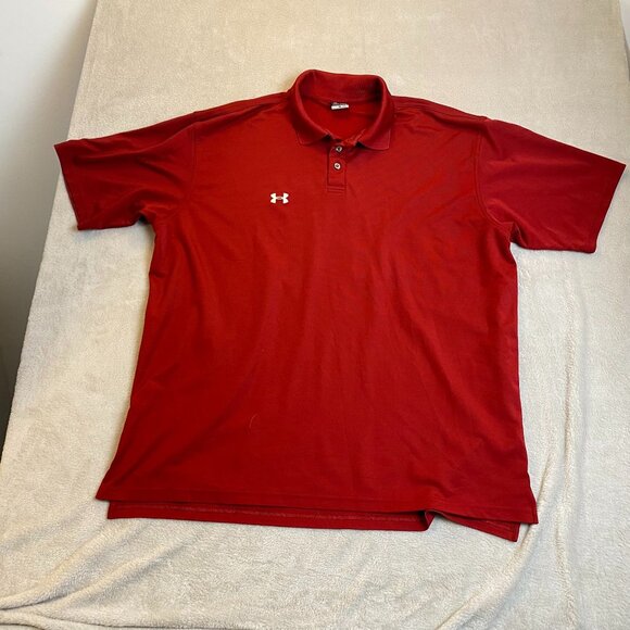 Under Armour Mens Polo Shirt XL Red Embroidered Logo Mens Short Sleeve Polyester - Picture 10 of 11
